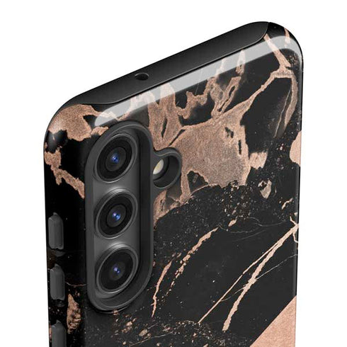 Black and Rose Gold Marble Split Galaxy S25 Plus Impact Case