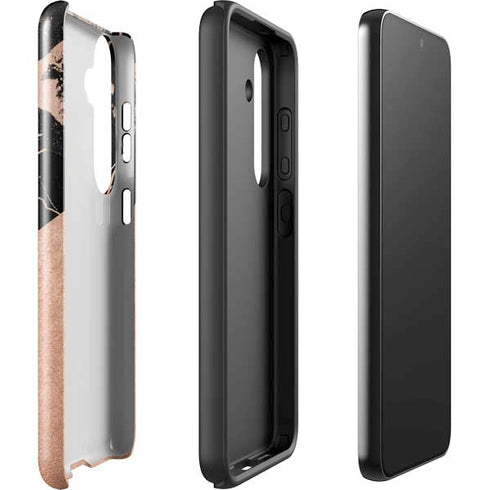 Black and Rose Gold Marble Split Galaxy S25 Plus Impact Case