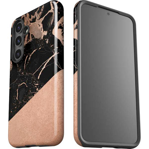 Black and Rose Gold Marble Split Galaxy S25 Plus Impact Case