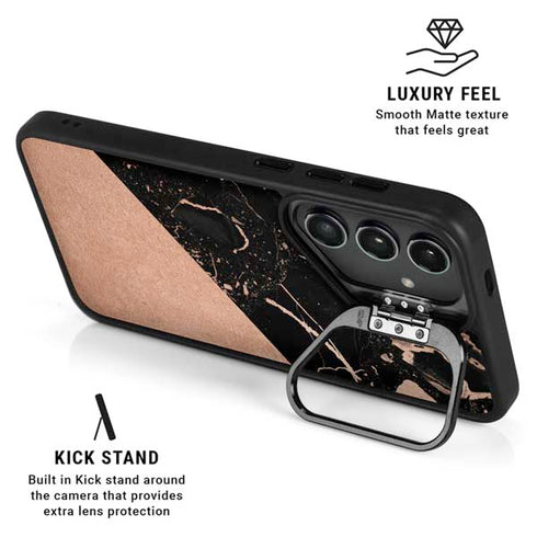 Black and Rose Gold Marble Split Galaxy S24 Plus Kickstand Case