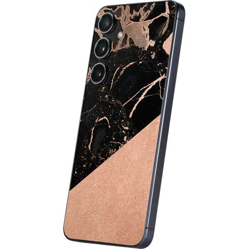 Black and Rose Gold Marble Split Galaxy S24 Skin