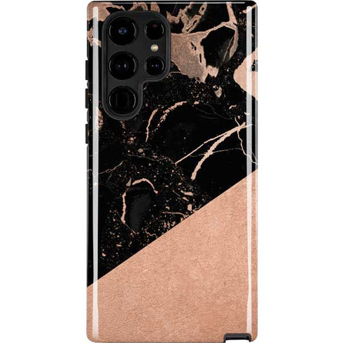 Black and Rose Gold Marble Split Galaxy S25 Ultra Impact Case