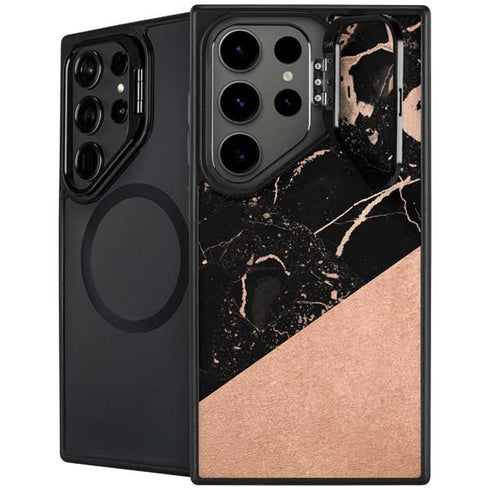 Black and Rose Gold Marble Split Galaxy Cases
