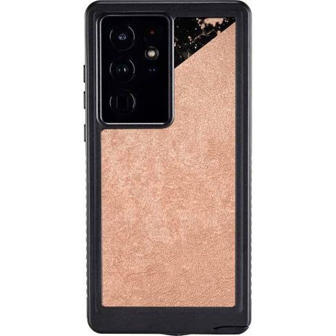 Black and Rose Gold Marble Split Galaxy S24 Ultra Waterproof Case