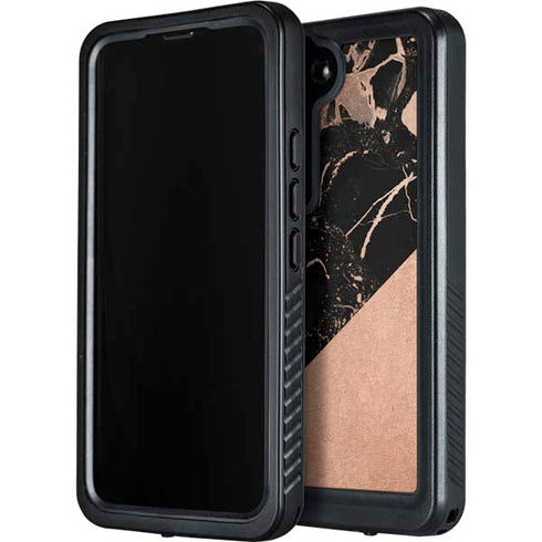 Black and Rose Gold Marble Split Galaxy S24 Waterproof Case