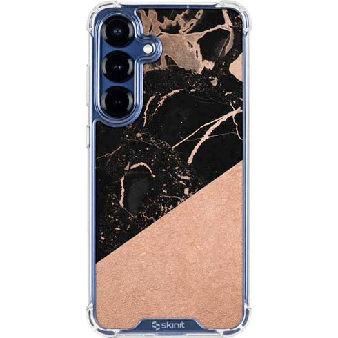 Black and Rose Gold Marble Split Galaxy S25 Clear Case