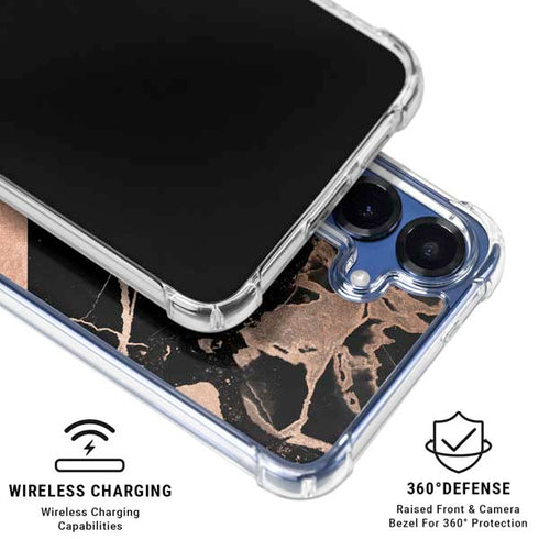 Black and Rose Gold Marble Split Galaxy S25 Clear Case