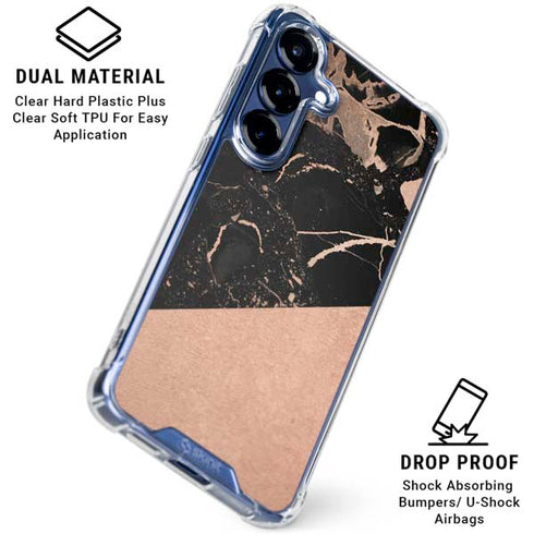 Black and Rose Gold Marble Split Galaxy S25 FE Clear Case
