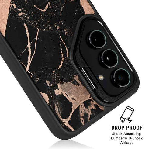 Black and Rose Gold Marble Split Galaxy S25 FE Kickstand Case