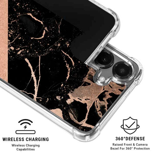 Black and Rose Gold Marble Split Galaxy S26 Clear Case