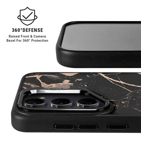 Black and Rose Gold Marble Split Galaxy S26 Kickstand Case
