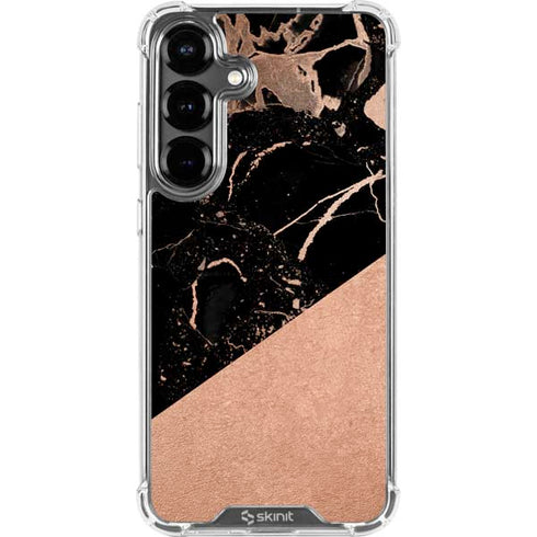 Black and Rose Gold Marble Split Galaxy S26 Plus Clear Case