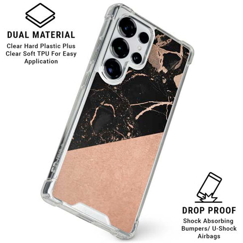 Black and Rose Gold Marble Split Galaxy S26 Ultra Clear Case