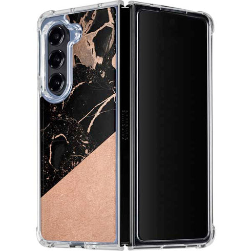 Black and Rose Gold Marble Split Galaxy Z Fold5 5G Clear Case