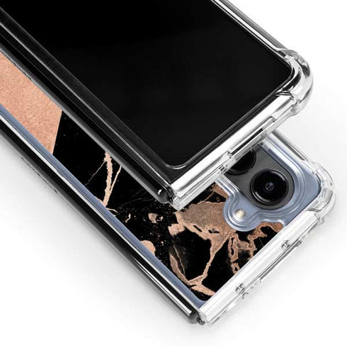 Black and Rose Gold Marble Split Galaxy Z Fold5 5G Clear Case