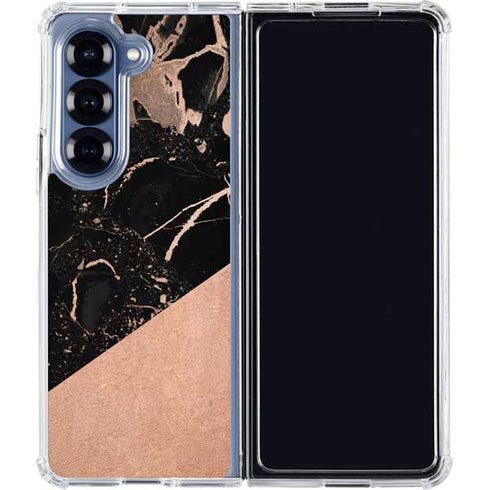 Black and Rose Gold Marble Split Galaxy Z Fold6 Clear Case