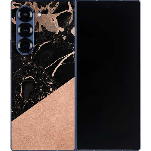 Black and Rose Gold Marble Split Galaxy Z Fold6 Skin