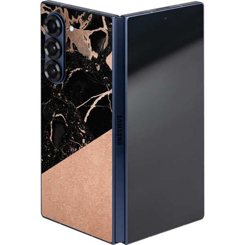 Black and Rose Gold Marble Split Galaxy Z Fold6 Skin