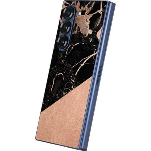 Black and Rose Gold Marble Split Galaxy Z Fold6 Skin