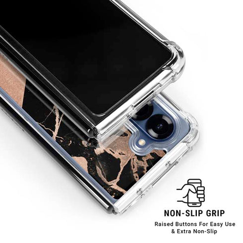 Black and Rose Gold Marble Split Galaxy Z Fold7 Clear Case