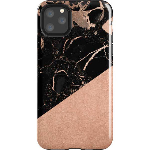 Black and Rose Gold Marble Split iPhone Cases