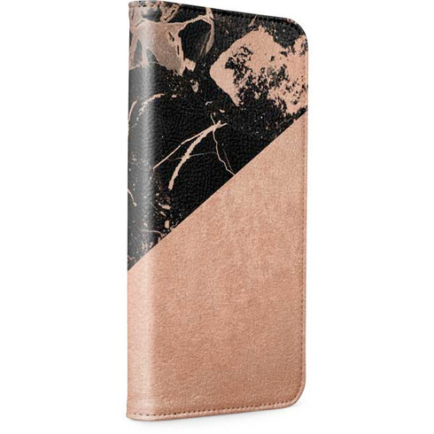Black and Rose Gold Marble Split iPhone 13 Folio Case