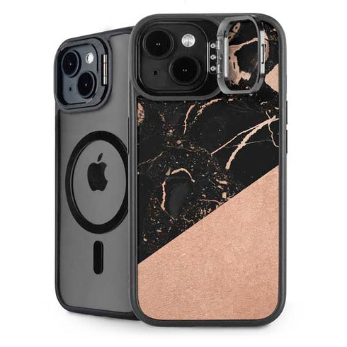 Black and Rose Gold Marble Split iPhone 13 Kickstand Case