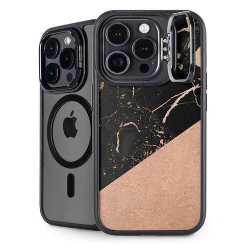 Black and Rose Gold Marble Split iPhone Cases