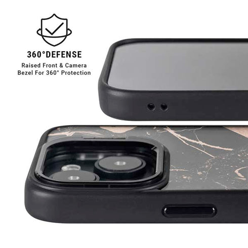 Black and Rose Gold Marble Split iPhone 14 Kickstand Case