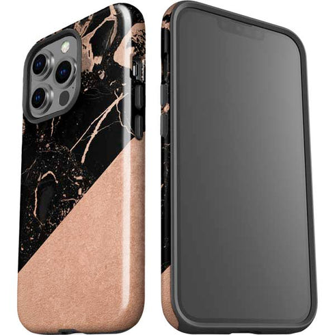 Black and Rose Gold Marble Split iPhone 15 Pro Impact Case