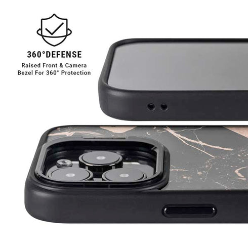 Black and Rose Gold Marble Split iPhone 15 Pro Max Kickstand Case