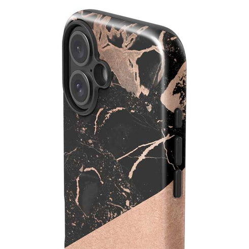 Black and Rose Gold Marble Split iPhone 16 Impact Case