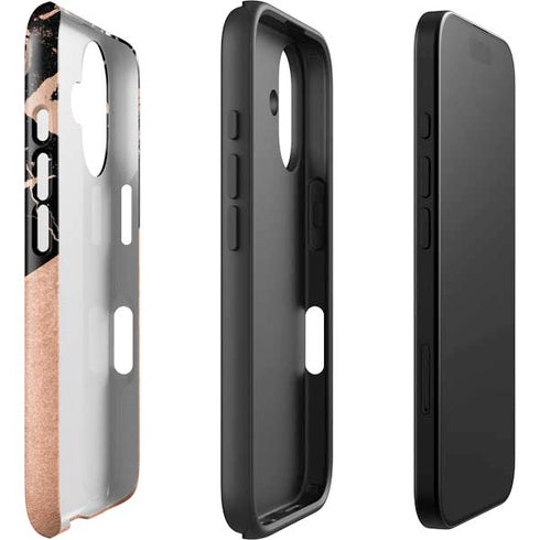 Black and Rose Gold Marble Split iPhone 16 Impact Case