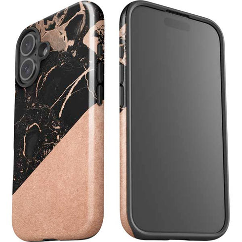 Black and Rose Gold Marble Split iPhone 16 Impact Case