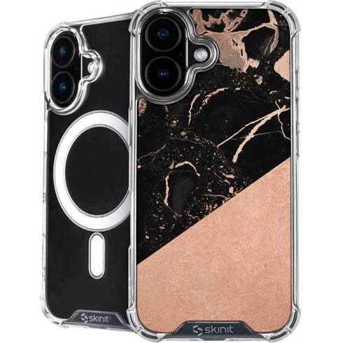 Black and Rose Gold Marble Split iPhone 16 MagSafe Case