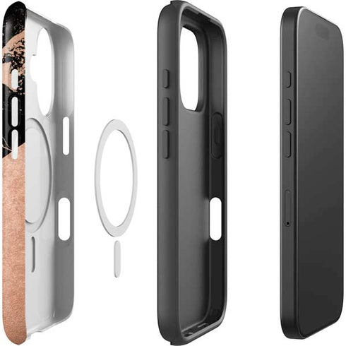 Black and Rose Gold Marble Split iPhone 16 Magsafe Impact Case