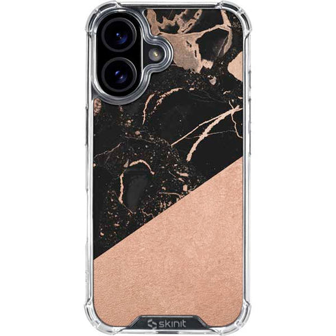 Black and Rose Gold Marble Split iPhone 16 Plus Clear Case