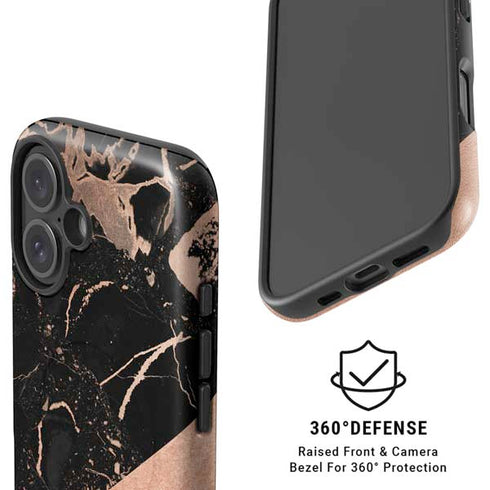 Black and Rose Gold Marble Split iPhone 16 Plus Magsafe Impact Case