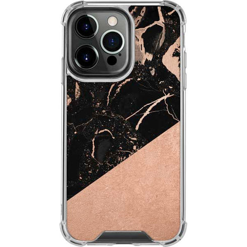 Black and Rose Gold Marble Split iPhone 16 Pro Clear Case