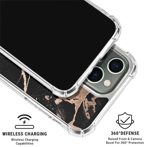 Black and Rose Gold Marble Split iPhone 16 Pro Clear Case