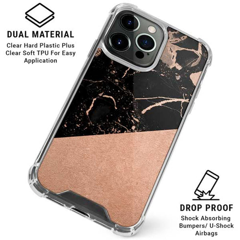 Black and Rose Gold Marble Split iPhone 16 Pro Clear Case