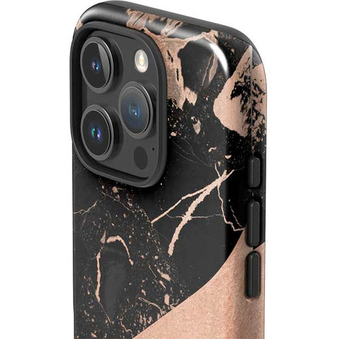 Black and Rose Gold Marble Split iPhone 16 Pro Impact Case