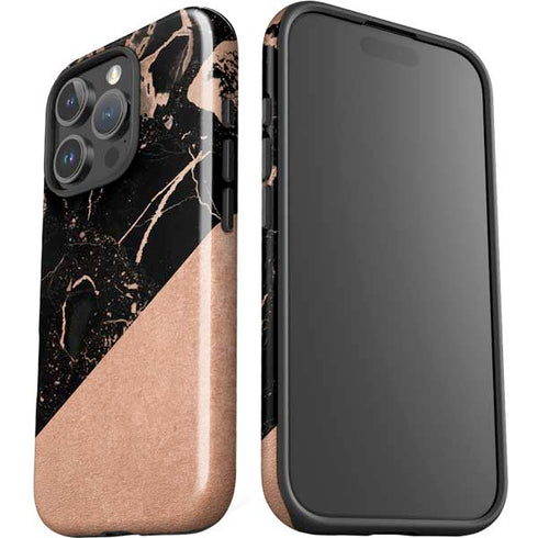 Black and Rose Gold Marble Split iPhone 16 Pro Impact Case