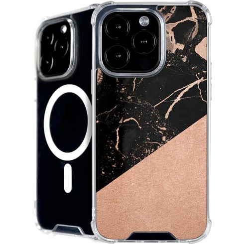 Black and Rose Gold Marble Split iPhone 16 Pro MagSafe Case