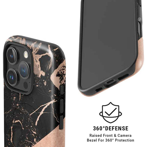 Black and Rose Gold Marble Split iPhone 16 Pro Magsafe Impact Case