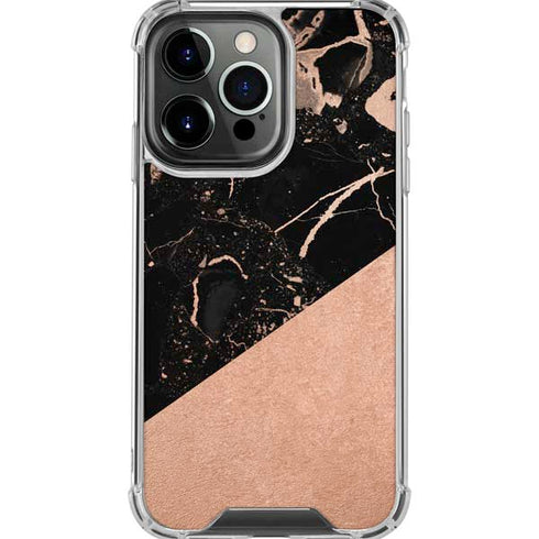Black and Rose Gold Marble Split iPhone 16 Pro Max Clear Case