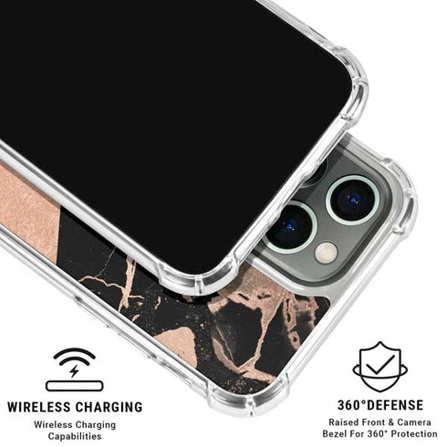 Black and Rose Gold Marble Split iPhone 16 Pro Max Clear Case