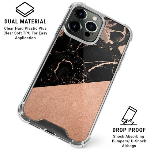 Black and Rose Gold Marble Split iPhone 16 Pro Max Clear Case