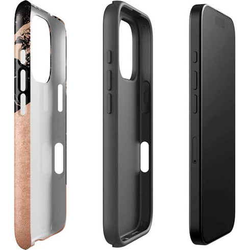Black and Rose Gold Marble Split iPhone 16 Pro Max Impact Case