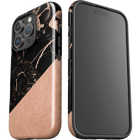 Black and Rose Gold Marble Split iPhone 16 Pro Max Impact Case